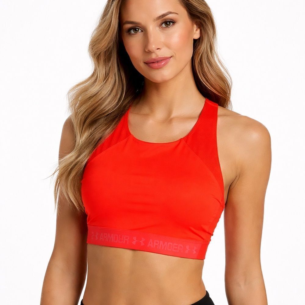 Under Armour gym sports bra mesh Strappy back detail Tangerine orange medium